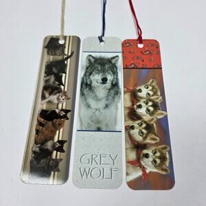Vintage 1990s Bookmark Lot Paper Bookmarks Wolf, Huskys & Cats Antioch Kimball